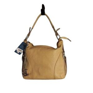 Alex & Co Italian Leather Hobo Bag Silver Charm Fob Accent Top Zip Closure Tan